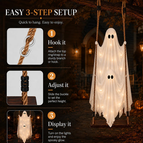 Halloween Hanging Ghost Decorations Outdoor,5 FT Large Swinging Ghost Set