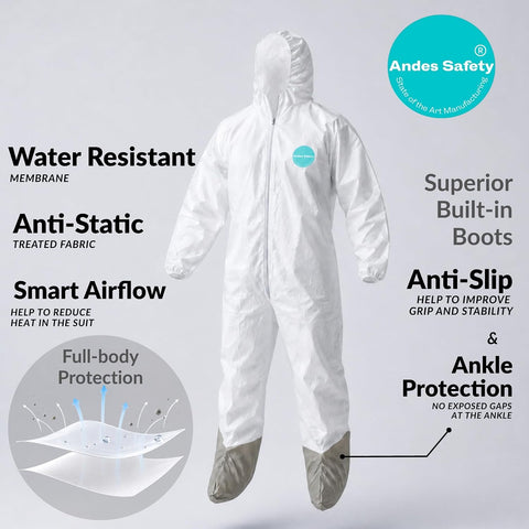 Andes Hazmat Suit with Boots, Paint Suit, Lab Coverall