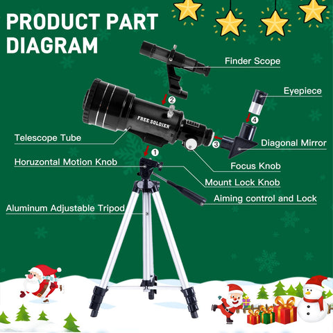 Telescope for Adults Beginners, 70mm Aperture Refractor Telescope for Stargazing with Adjustable Tripod Phone Adapter Wireless Remote Perfect Astronomy for Age Over 8 Years Old, Black