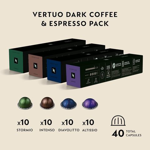 Nespresso Vertuo, Dark Assortment Variety Pack, 40-Count Coffee Pods | Capsules Dark Roast Pack of 1