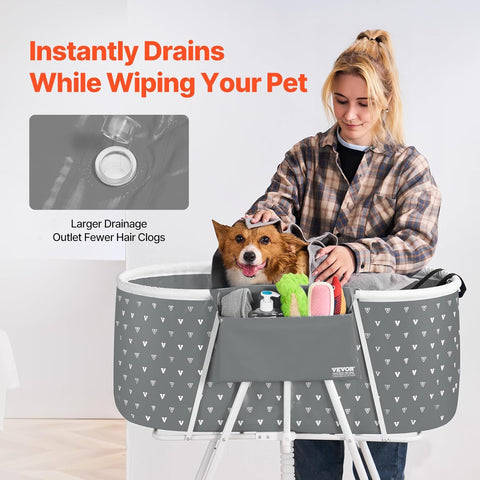 VEVOR Portable Dog Bathtub Foldable Pet Shower Station with Drain, Grey