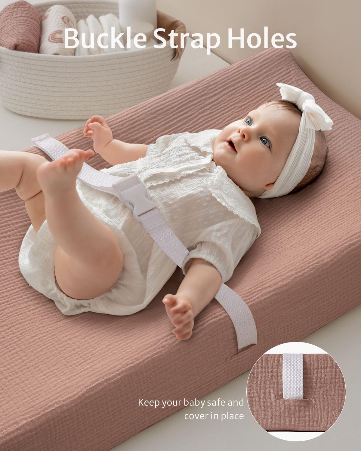 Blissful Diary Muslin Changing Pad Cover for Baby Girls, Ultra Soft Breathable Cotton, Baby Diaper Change Table Pad Covers, 2Pack (Blush Bunny & Dusty Pink)