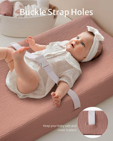 Blissful Diary Muslin Changing Pad Cover for Baby Girls, Ultra Soft Breathable Cotton, Baby Diaper Change Table Pad Covers, 2Pack (Blush Bunny & Dusty Pink)