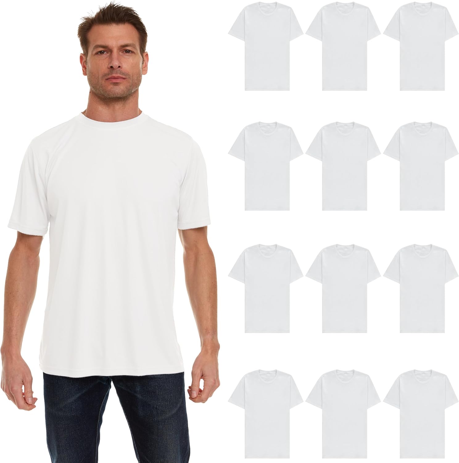 12 Pack Men's Big & Tall Cotton T-Shirts, Plus Size Lightweight Tees