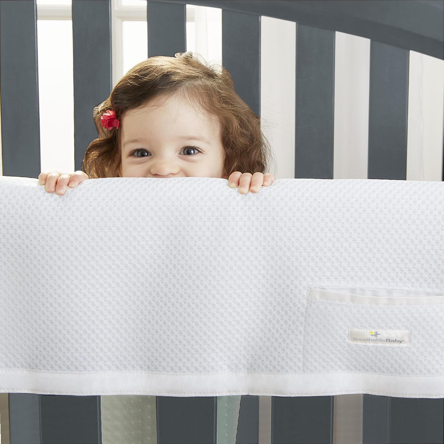 BreathableBaby Breathable Mesh RailGuard Teething Cover — 51” Long Panel (1) — Fits Most Full-Size and Does Not Fit Mini Cribs — Use with Coordinating Short Panels - Light Pink