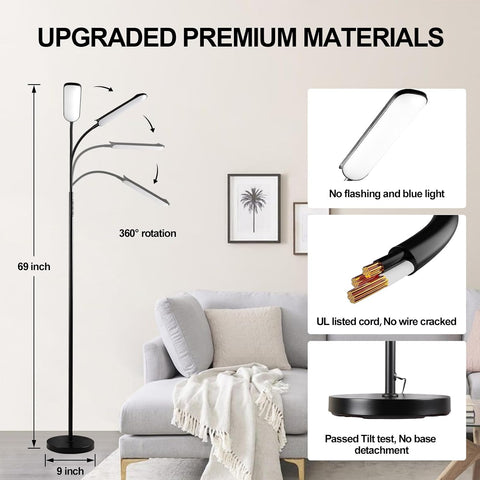 marctronic Floor Lamp 2 Pack, 18W 1800LM Bright LED Floor Lamp with 2 Remotes & Works with Smart Plug, Dimmable Timing Eye Caring Standing Reading Floor Lamps for Living Room Bedroom Office