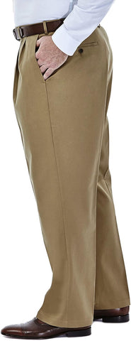 Haggar Men's Classic Fit Premium No Iron Khaki Pleated Pant