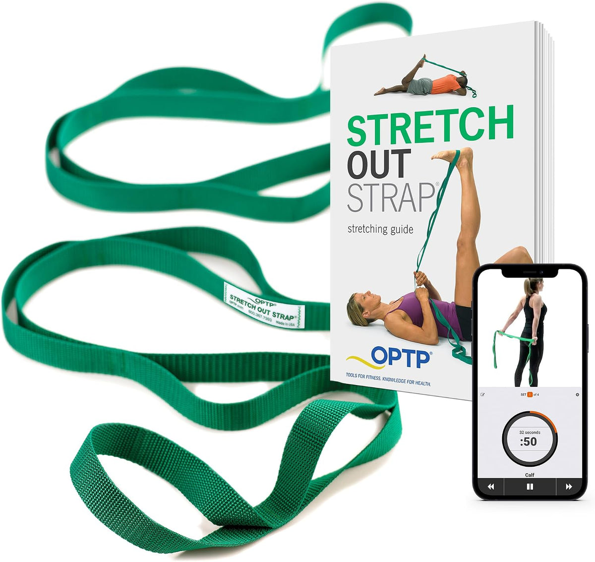 OPTP The Original Stretch Out Strap with Exercise Book, USA-Made Yoga Strap