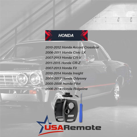 USA Remote CUTTING NOT REQUIRED - Key Fob Keyless Entry Remote Shell Case & Pad fits Honda Accord/Civic/CR-V/Fit/Odyssey/Pilot/Ridgeline/CR-Z