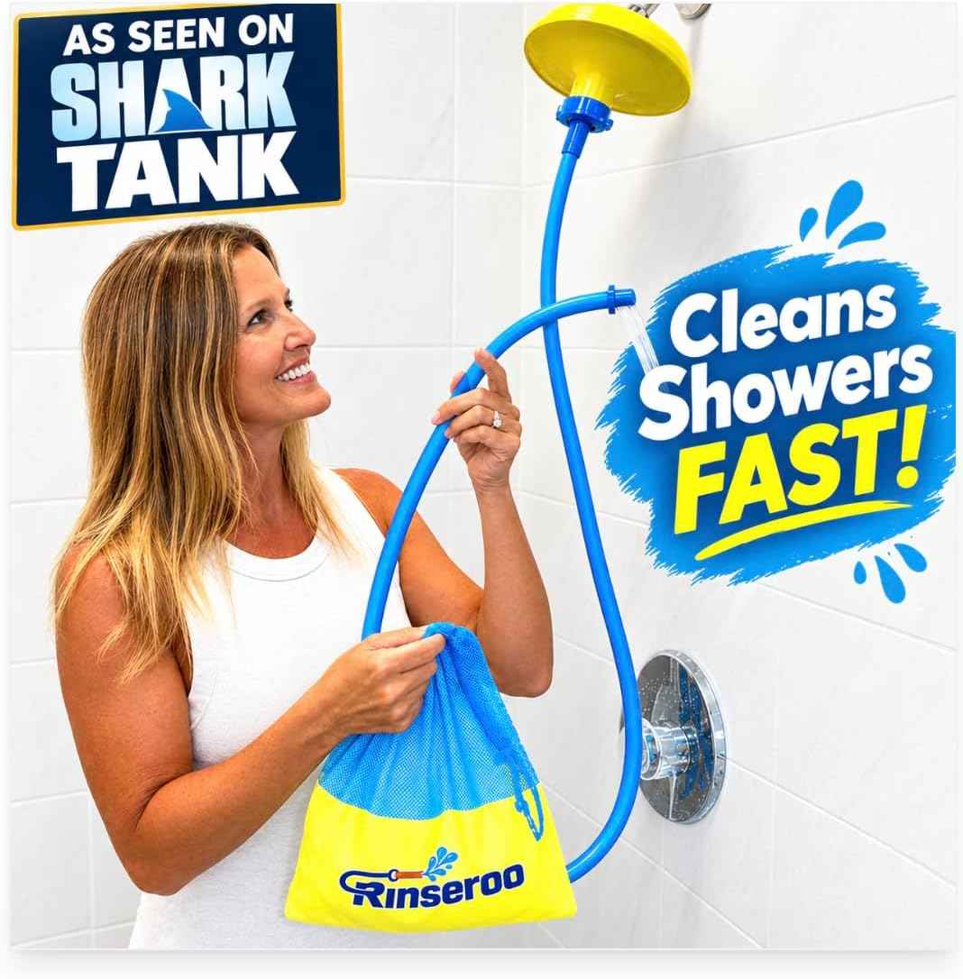 Rinseroo JUMBO Shower Cleaning Thing – Slip-On Handheld Hose Attachment for Fast, Mess-Free Shower Wall Rinsing–6 Ft Hose, Fits Up to 7" Shower Head–Temporarily Converts Standard Shower into Handheld