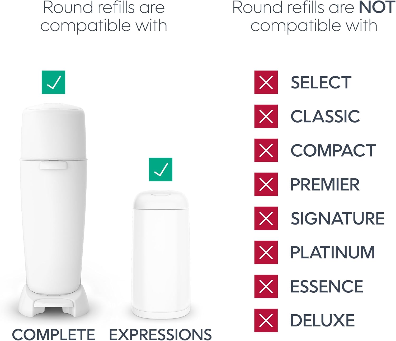 Diaper Genie Essentials Round Refill 4-Pack | Holds Up to 1280 Newborn Diapers | Features Unscented Continuous Film | Compatible with Diaper Genie Complete and Expressions Pails