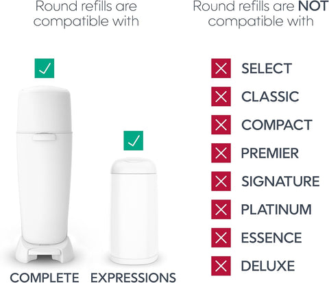 Diaper Genie Essentials Round Refill 4-Pack | Holds Up to 1280 Newborn Diapers | Features Unscented Continuous Film | Compatible with Diaper Genie Complete and Expressions Pails