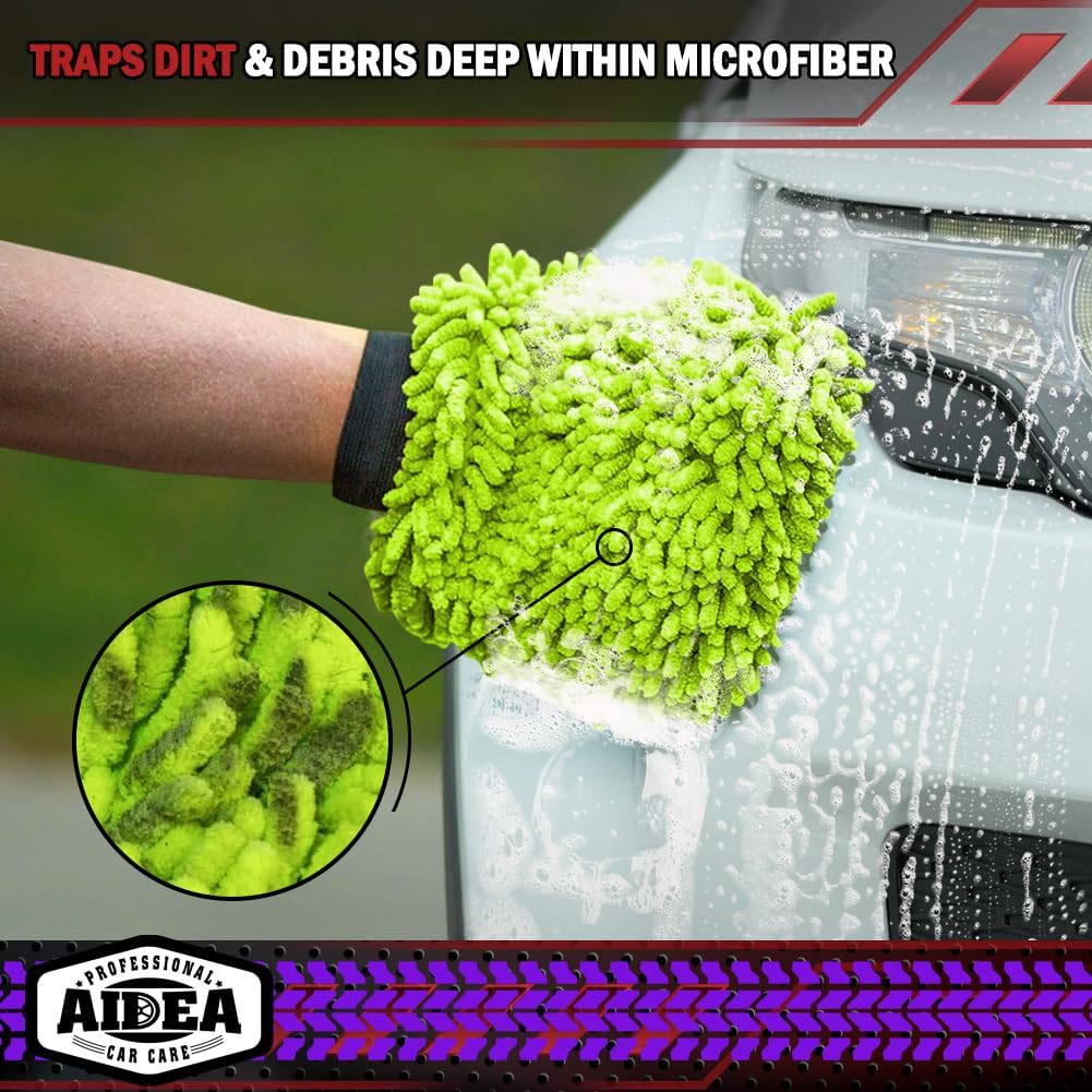 AIDEA Car Wash Mitt Microfiber-2PK, Car Wash Brush, Green, 7.12''X10.14''