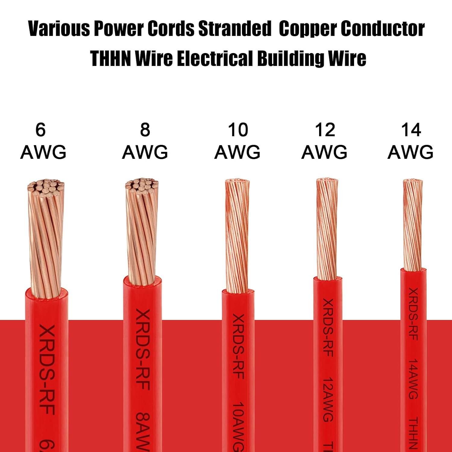 XRDS -RF 8 Gauge THHN Wire,25FT Red Stranded Copper Electrical Wire, 600V, Heat & Oil Resistant, Nylon Sheath Building Wire for Indoor/Outdoor Use