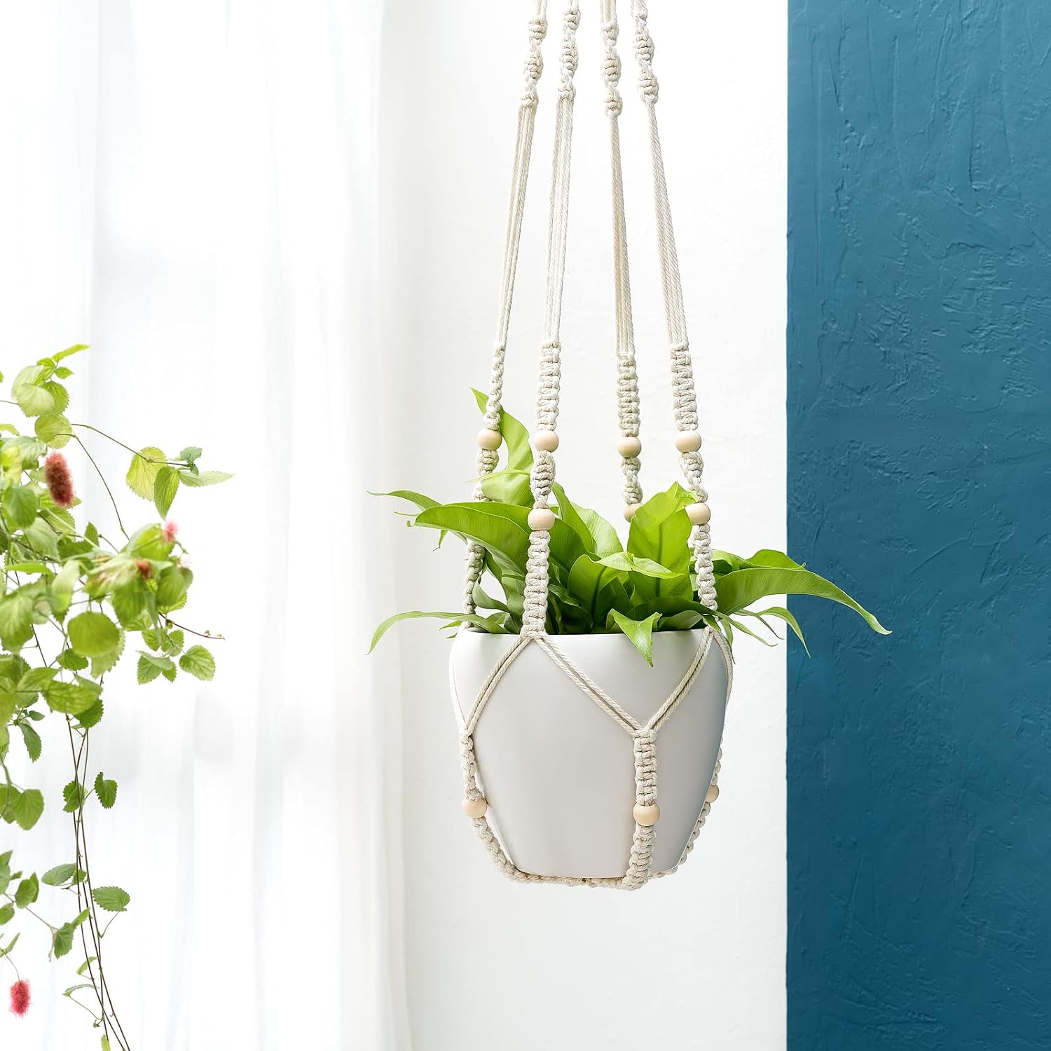 Mkono 43 Inch Macrame Plant Hanger Indoor Hanging Planter Holder Ivory 2Pc