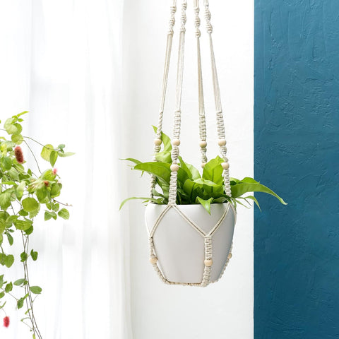 Mkono 43 Inch Macrame Plant Hanger Indoor Hanging Planter Holder Ivory 2Pc