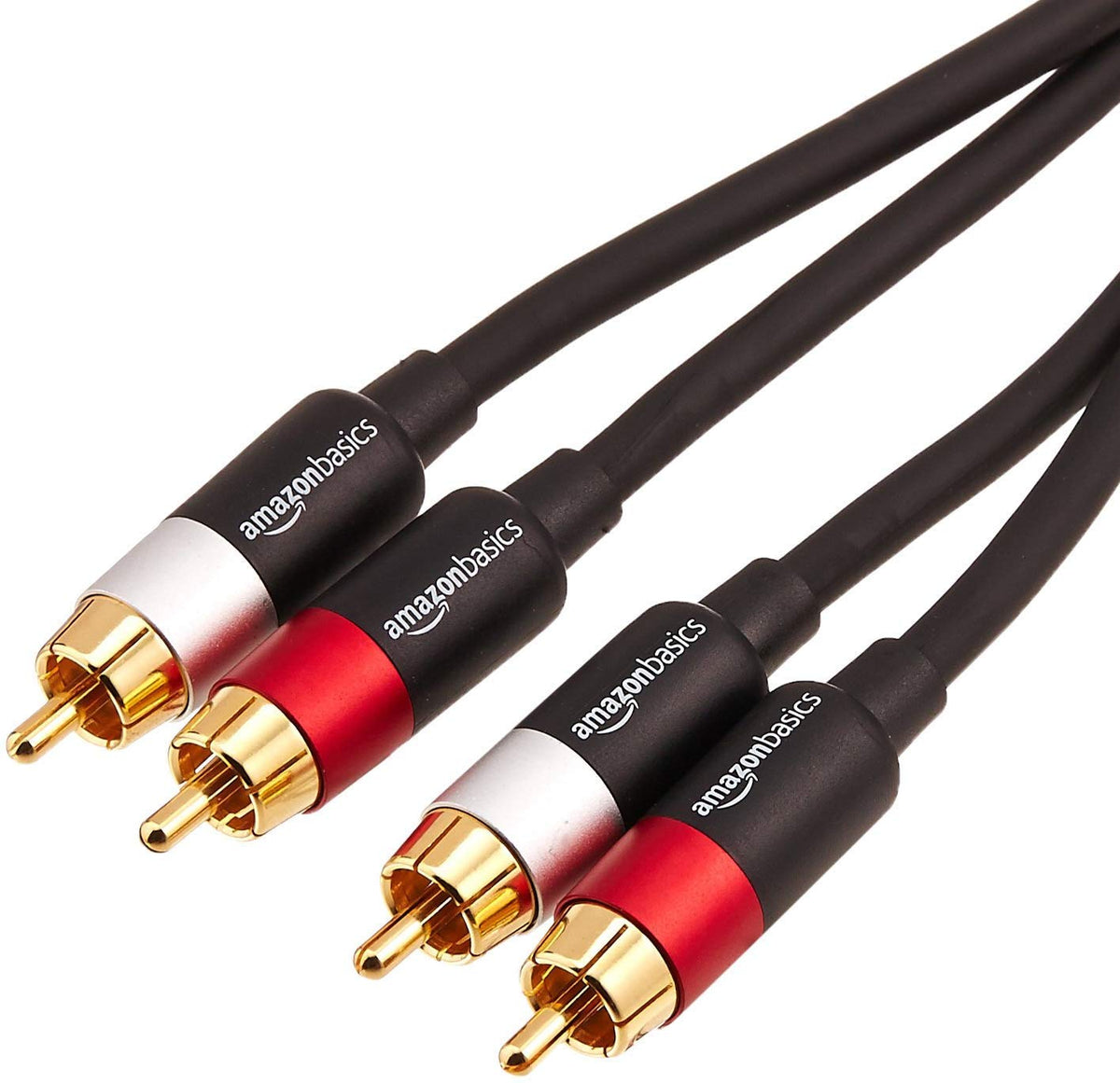 Amazon Basics 2 RCA Stereo Audio Cable for Hi-Fi System, Amplifier, Active Speakers or Subwoofer with Gold-Plated Plugs, Digital Audio Compatible, 4 Feet, Black