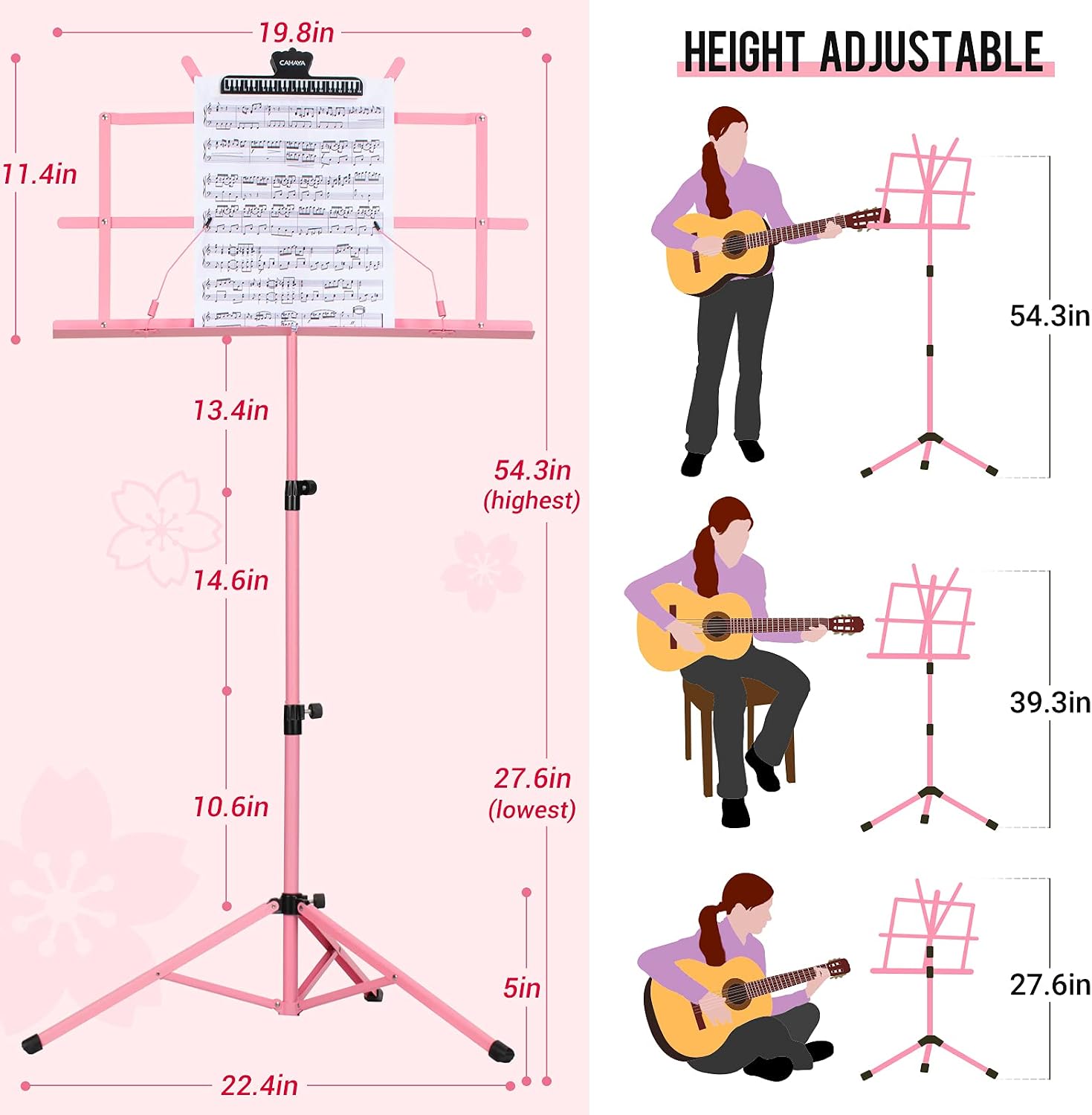 CAHAYA Sheet Music Stand Portable Folding Dual Use Desktop Book Holder Pink