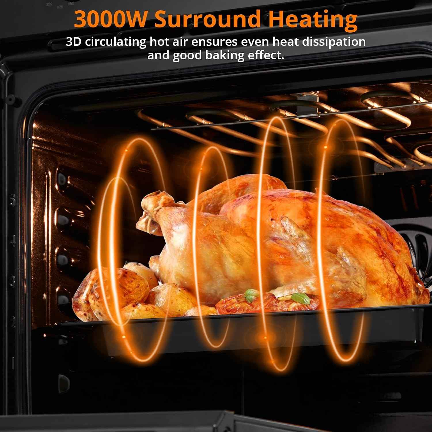 24" Electric Single Wall Oven - Food-grade Enamel Cavity, 8 Cooking Functions, 3000W 3D Convection Heat, 2.3 Cu.Ft Stainless Steel with Stepless Temp Control & Touch Control (Black)