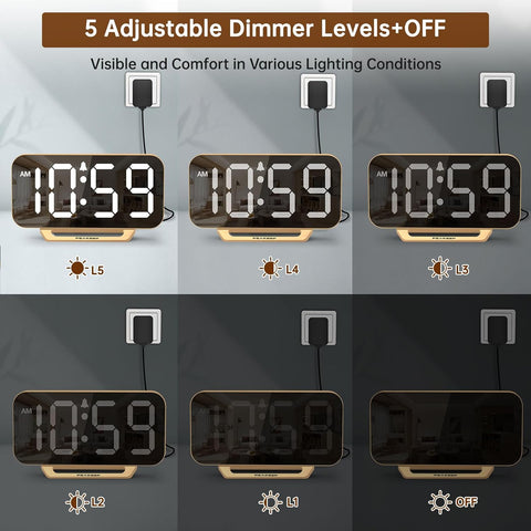 Peakeep Slim Digital Mirror Aesthetic Alarm Clock for Bedrooms Desk Decor