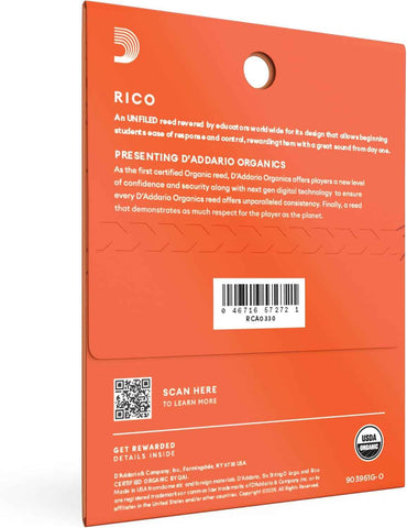 Rico Organic Bb Clarinet Reeds, Strength 3.0, 3 Pack