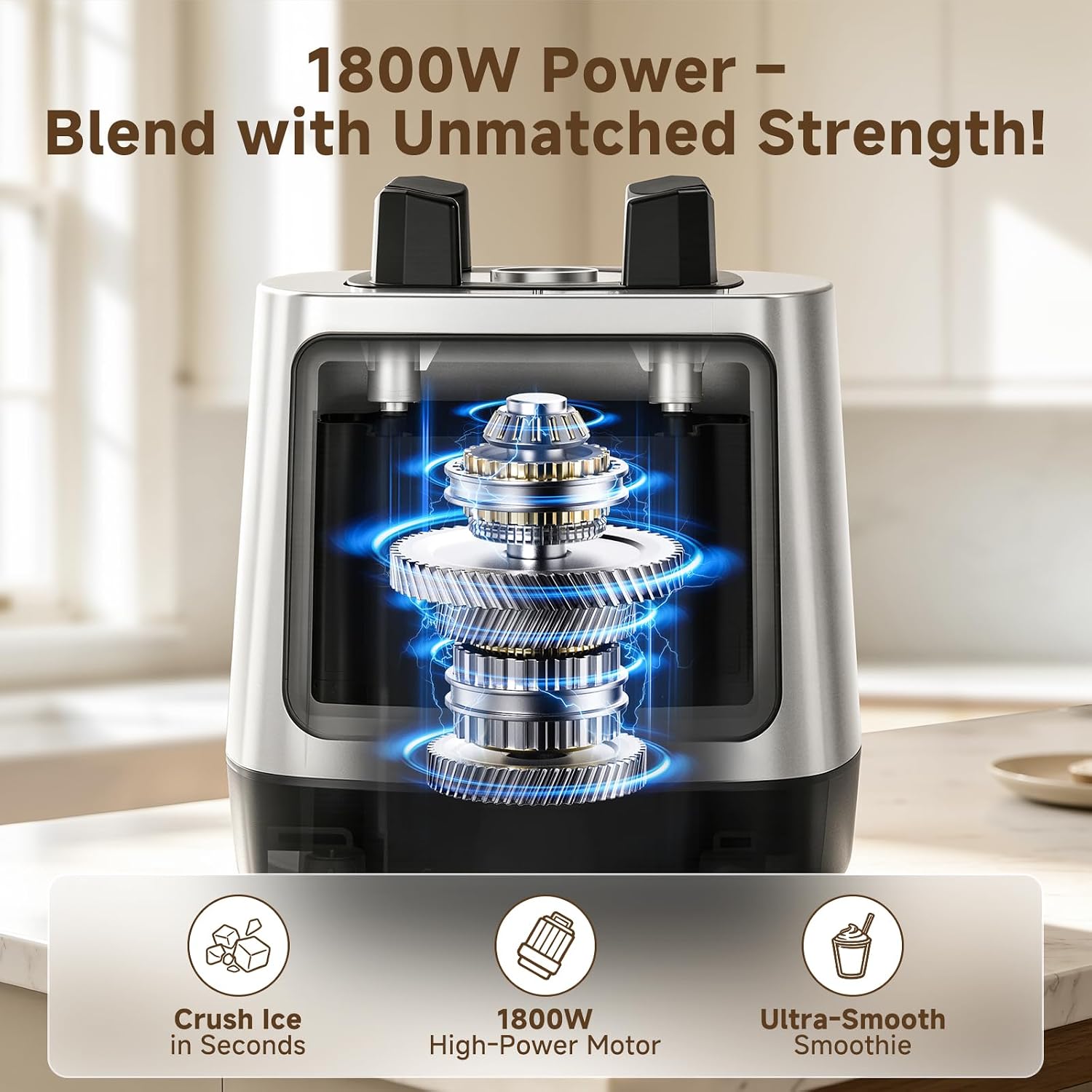 AMZCHEF 1800W Smoothies Blender, Ice-Crushing Countertop Blenders
