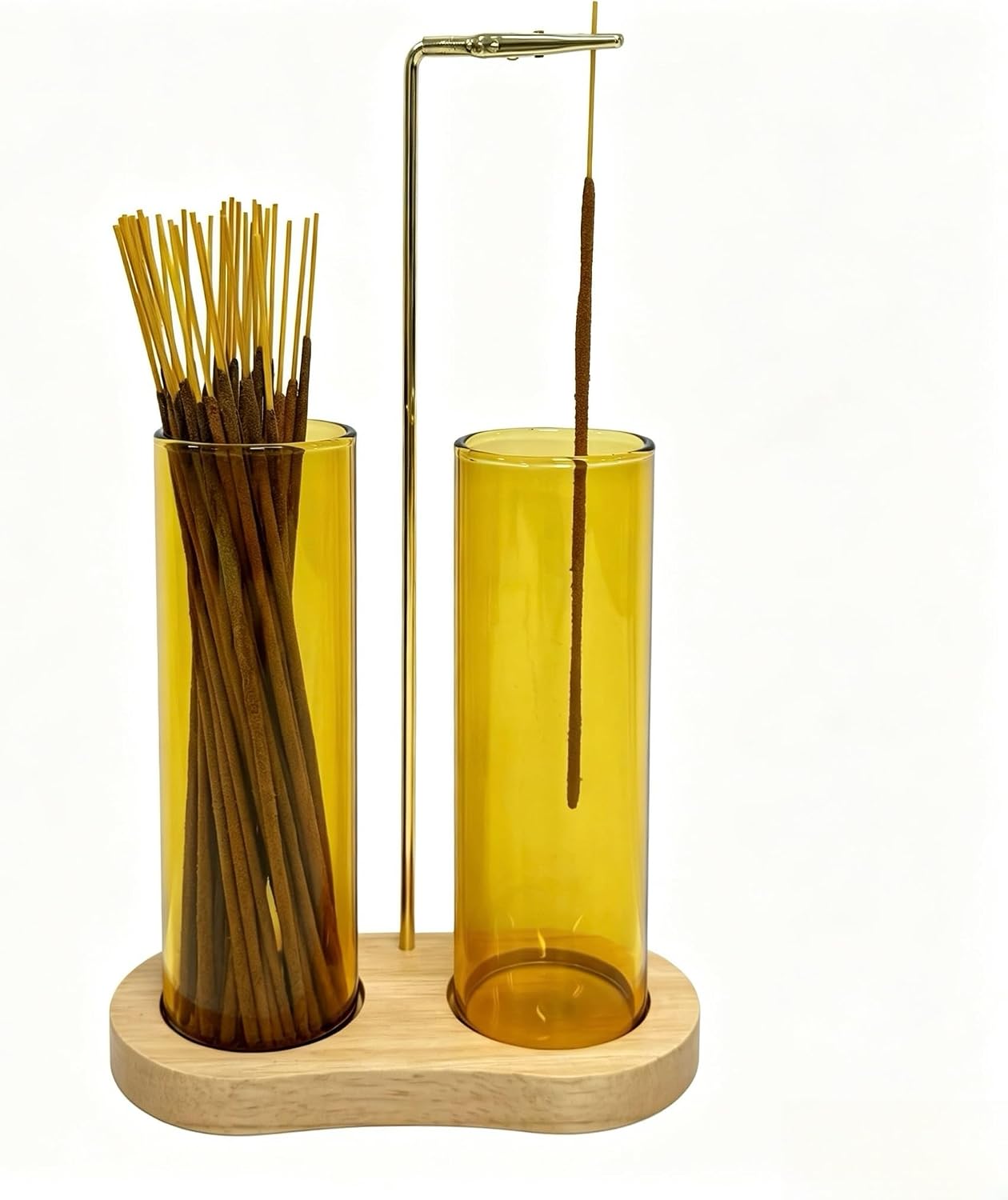 Yellow Glass Incense Holder, Incense Sticks Burner Holder with Storage,Hang Upside Down Incense Holder for Sticks with Glass Ash Catcher for Meditation Yoga Spa Room Decor (Yellow)