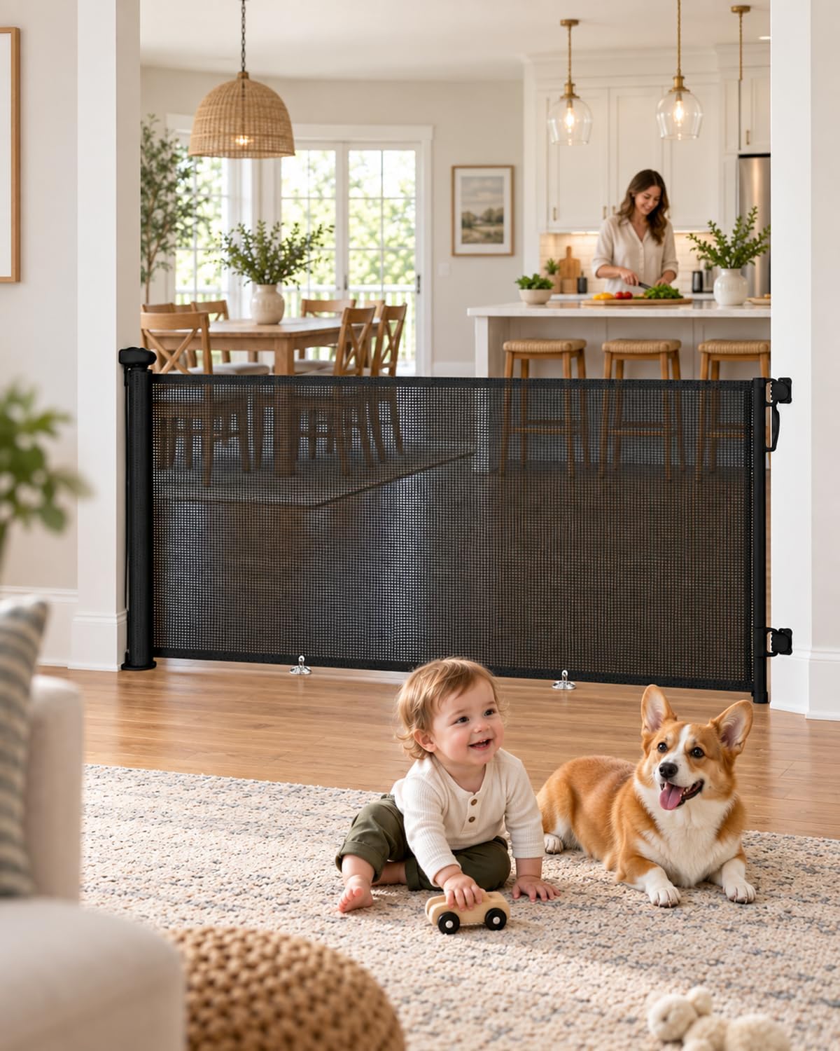 Extra Wide Retractable Baby Gate 71" Wide Fits Large Opening Black