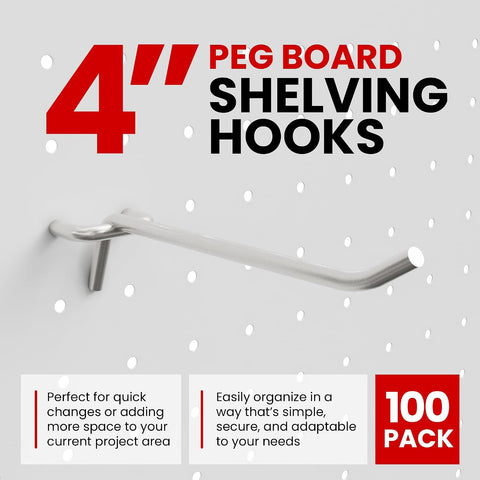 100 Pack PEG Board Pegboard Shelving Hooks 4" Length Wholesale Lot