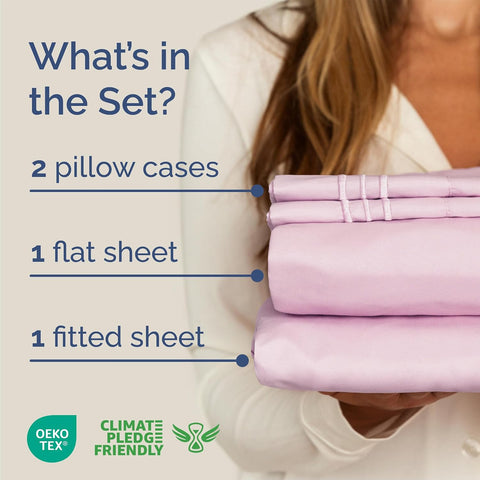 Queen Size 4 Piece Sheet Set - Breathable & Cooling Sheets - Light Pink