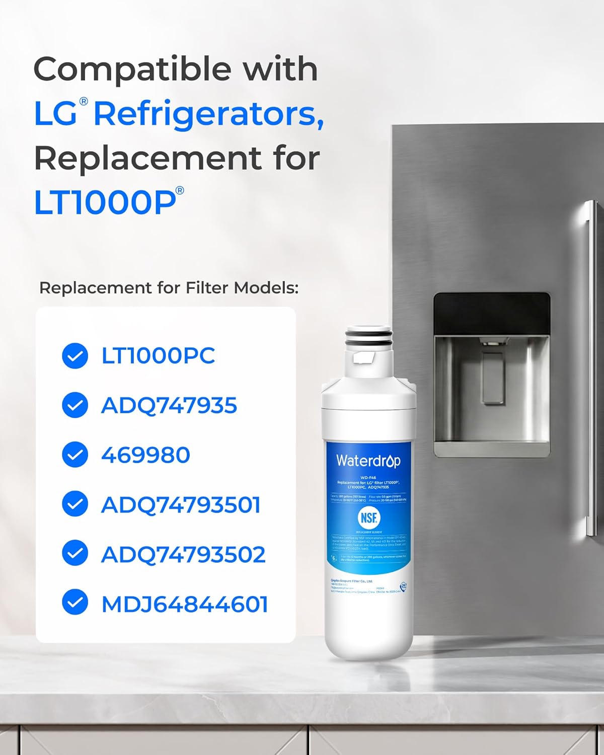 Waterdrop ADQ747935 Refrigerator Water Filter and Air Filter, 3 Combo