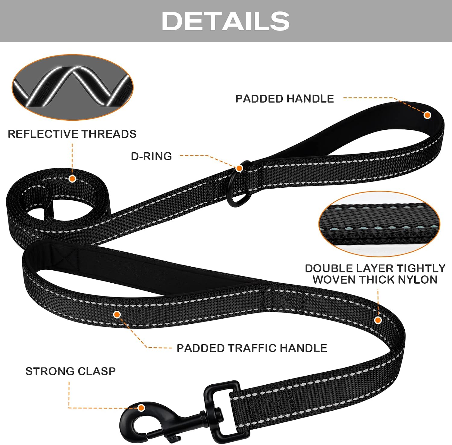 Joytale Dog Leash for Large Dogs that Pull, Double Handle, 6FT, Black