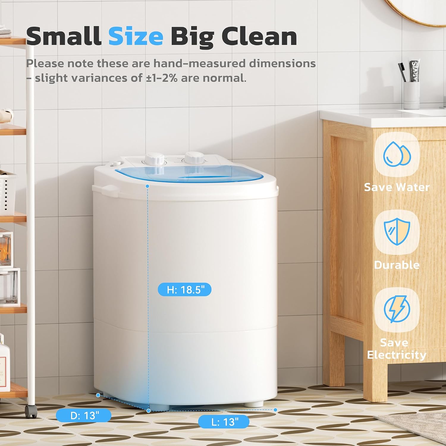 Bonusall Portable Washing Machine, 6.6 Lbs Mini Small Washer Machine, Single Tub Laundry Washer for Apartments, Dorms,Traveling, RV, Blue
