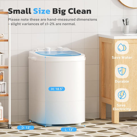 Bonusall Portable Washing Machine, 6.6 Lbs Mini Small Washer Machine, Single Tub Laundry Washer for Apartments, Dorms,Traveling, RV, Blue