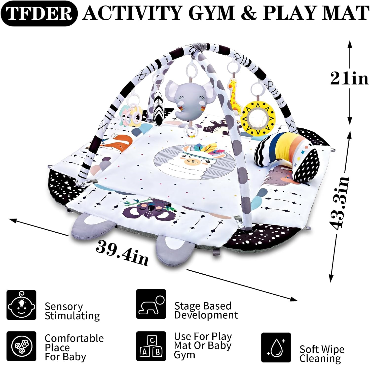 Baby Gym Play Mat, 8-in-1 Tummy Time Mat & Activity Gym, Washable Ball Pit, Infant Play Mat with Detachable Toys for Sensory Exploration and Motor Skill Development