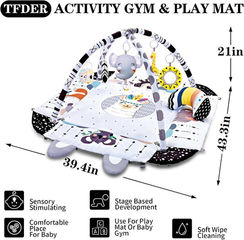 Baby Gym Play Mat, 8-in-1 Tummy Time Mat & Activity Gym, Washable Ball Pit, Infant Play Mat with Detachable Toys for Sensory Exploration and Motor Skill Development