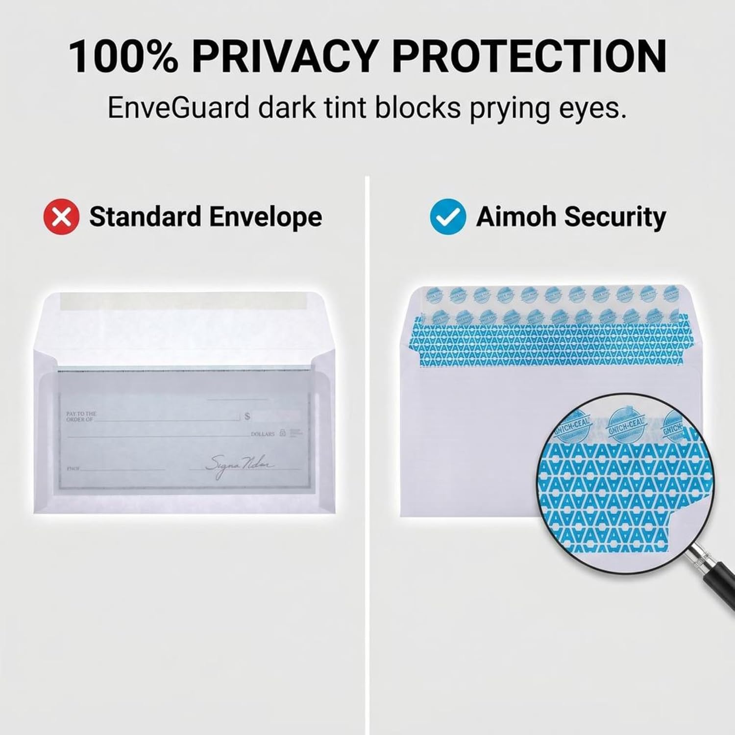 Aimoh #10 Security Mailing Envelopes Letter Size, Self Seal, 100 Count