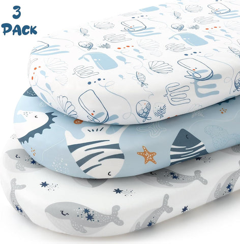 Yoofoss 3-Pack Bassinet Sheets for Boys Girls Universal Fit (Blue+Whale)