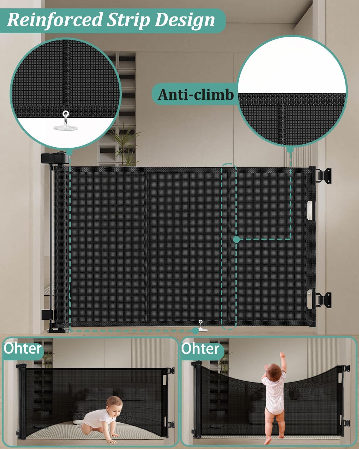 Miumoon 71 inch Reinforced Retractable Baby Gates 34 inch Tall