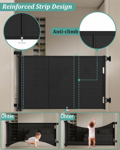 Miumoon 71 inch Reinforced Retractable Baby Gates 34 inch Tall