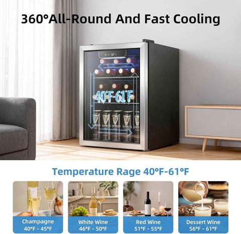 Antarctic Star 1.7 Cu.Ft Beverage Cooler for Up to 68 Cans, Compact Drink Fridge with Stainless Steel Glass Door, Digital Display and Electronic Temperature Control, Silver