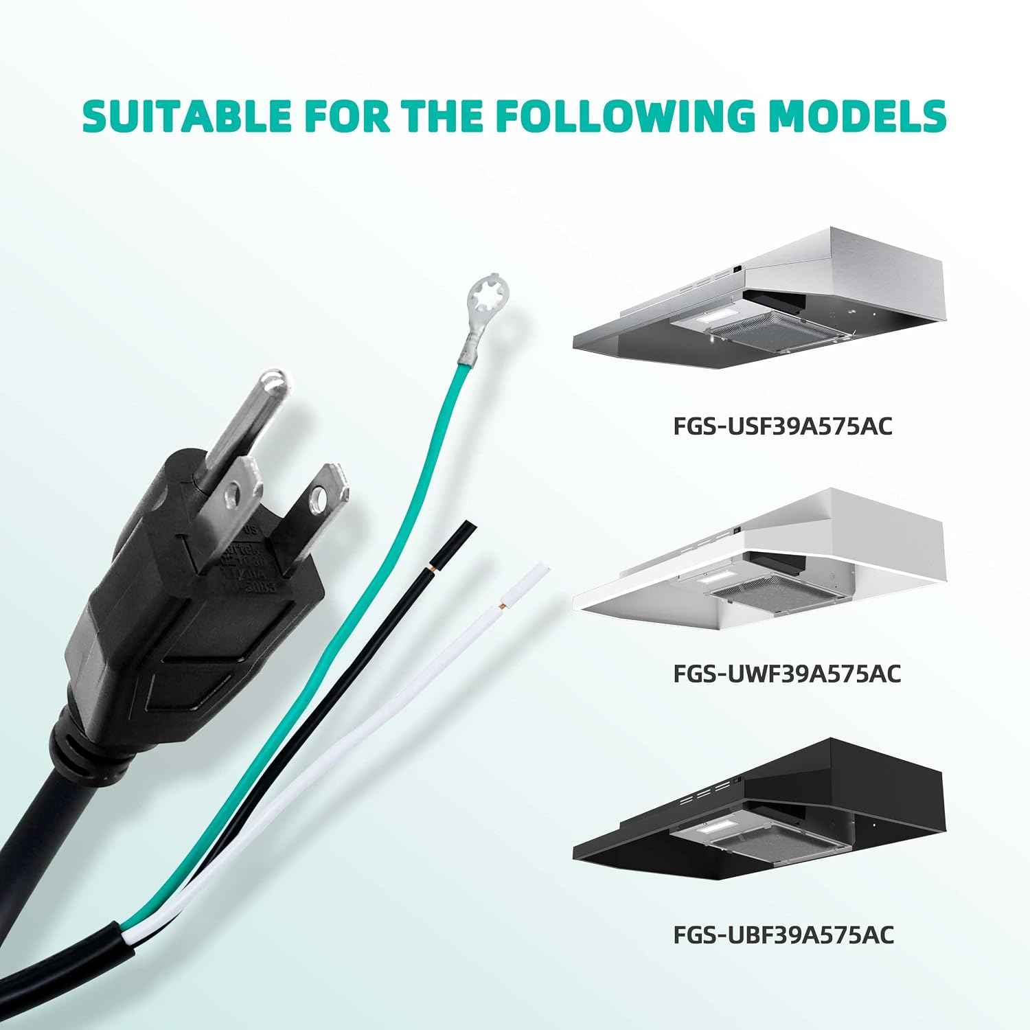 FIREGAS Power Cord with Plug for TF39 Series Under-Cabinet Range Hoods