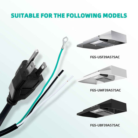 FIREGAS Power Cord with Plug for TF39 Series Under-Cabinet Range Hoods