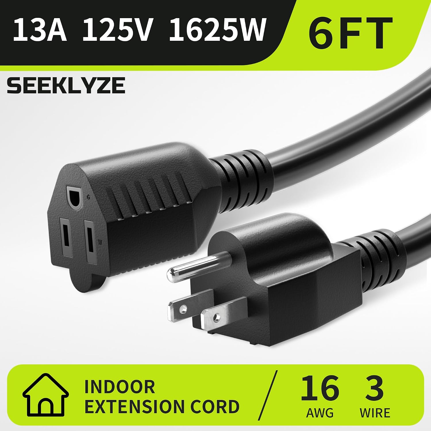 16/3 Black Extension Cord 6 FT Indoor, Short Extension Cord