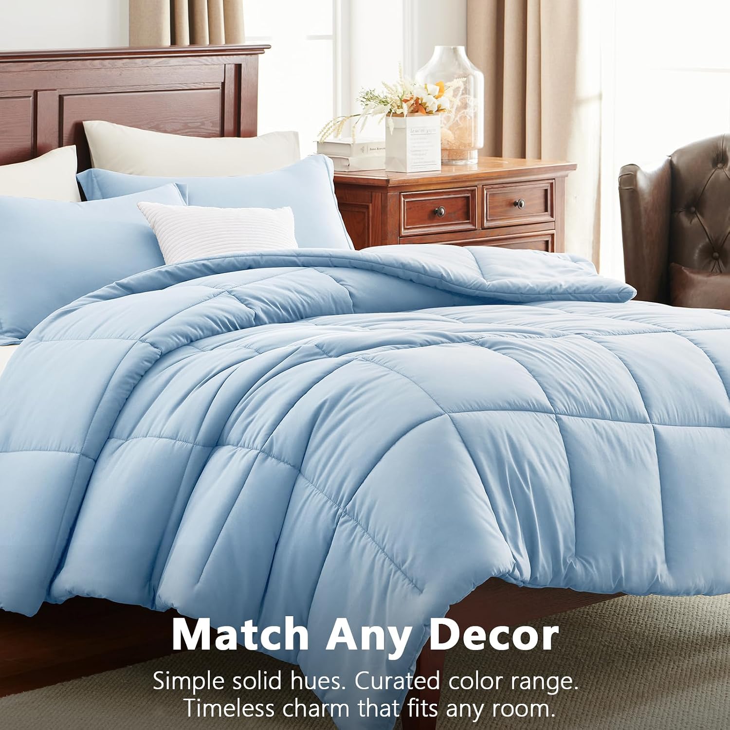 CozyLux Twin/Twin XL Comforter Set, 2-Piece Box-Stitched, Baby Blue