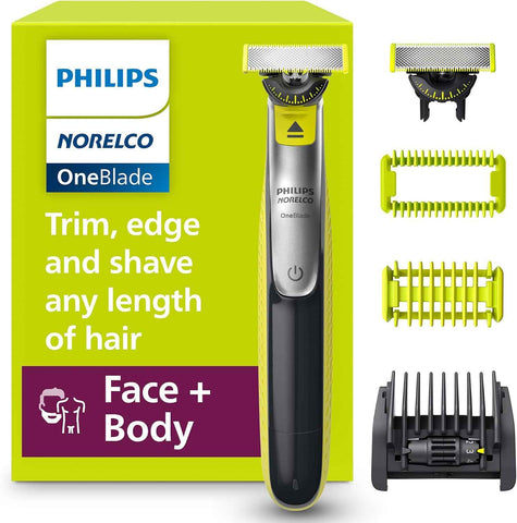 Philips Norelco OneBlade 360 Hybrid Face + Body Trimmer and Shaver | 360 Blade Technology, 100% Showerproof, Stainless Steel Blade Lasts up to 4 months, Body Kit, 60-Min Runtime, QP2834/70
