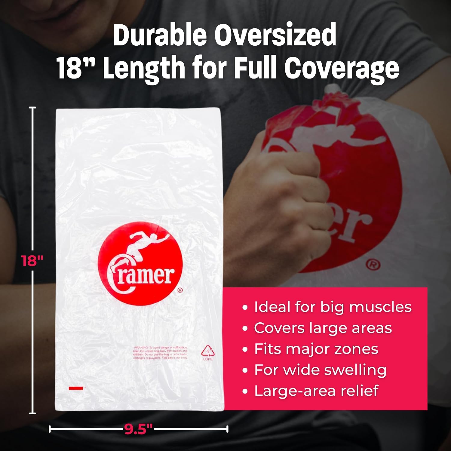 Cramer Large Ice Bags for Injuries, 9.5" x 18", Clear Disposable Ice Bag Roll for Athletic Trainers, Tear-Resistant, Bulk 1500 Pack, Ideal for Ice Wraps in Training Rooms