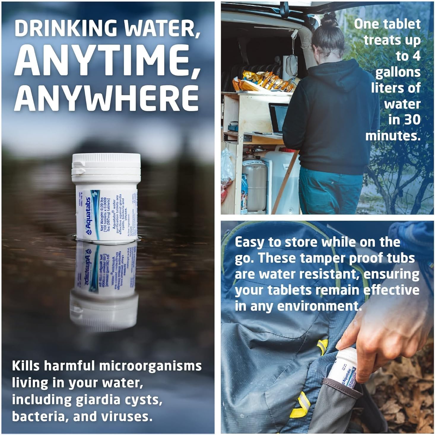 Aquatabs Water Purification Tablets, 397mg 100 Pack, Camping & Emergency