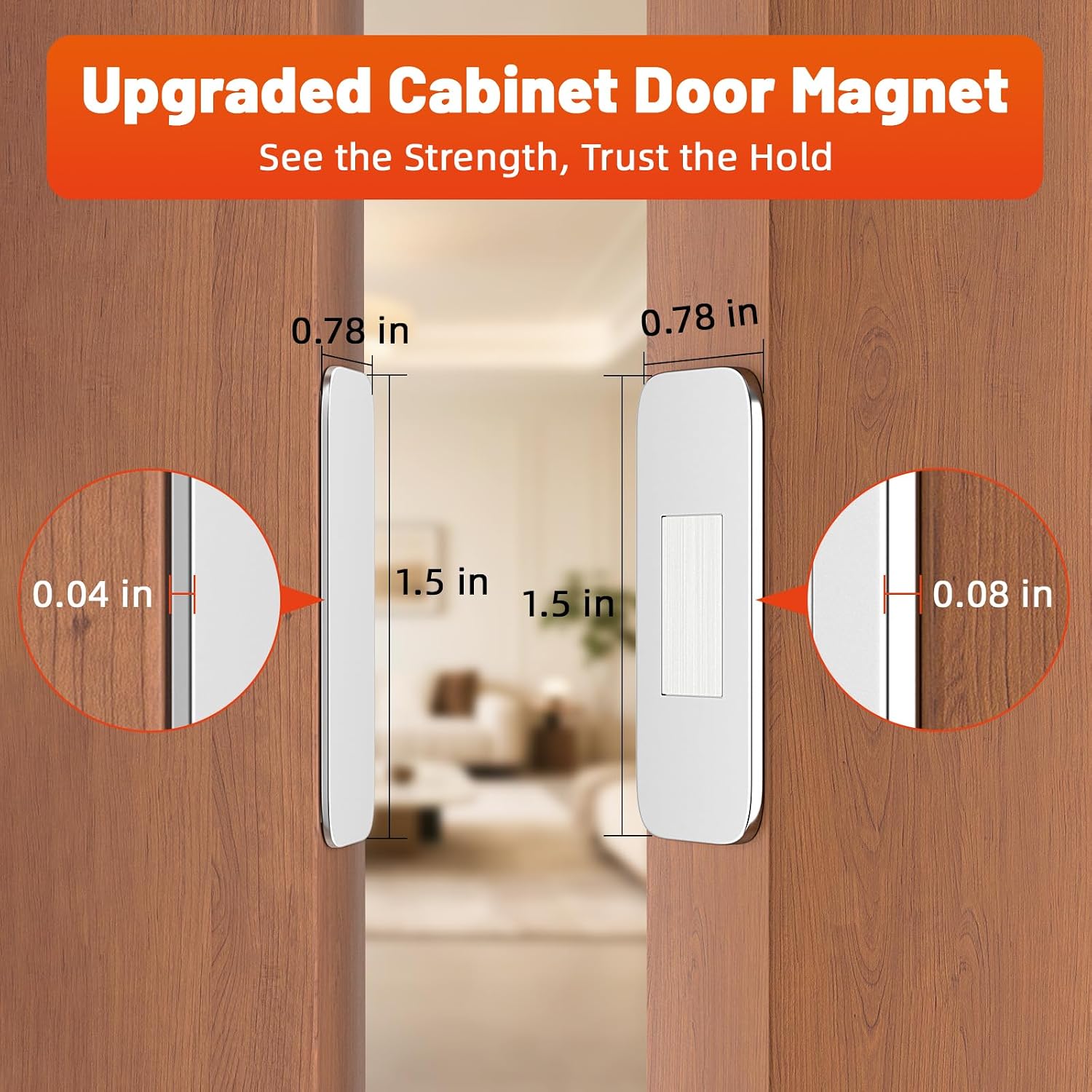 Jiayi 6 Pack Ultra Thin No Drill Magnetic Cabinet Door Catch, Adhesive Stainless Steel Drawer Door Cabinet Magnets to Stay Closed, Cabinets Latches for Kitchen, Bathroom, Closet, RV Doors Closure