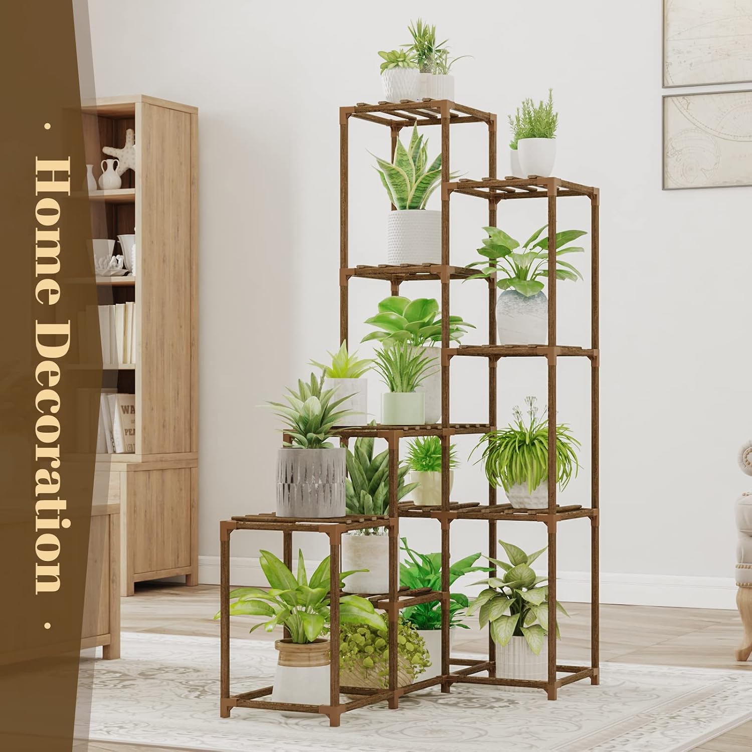 Bamworld 55“ Tall Plant Stand Indoor Outdoor Corner Plant Shelves Wood